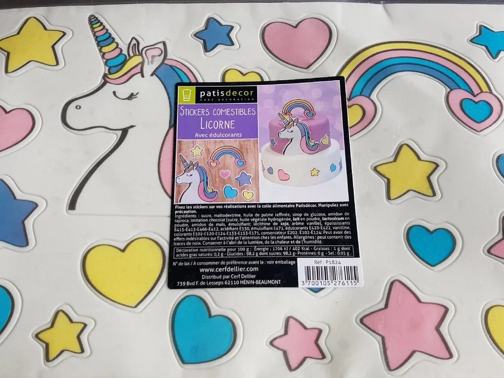 Stickers comestibles LICORNE Avec édulcorants.