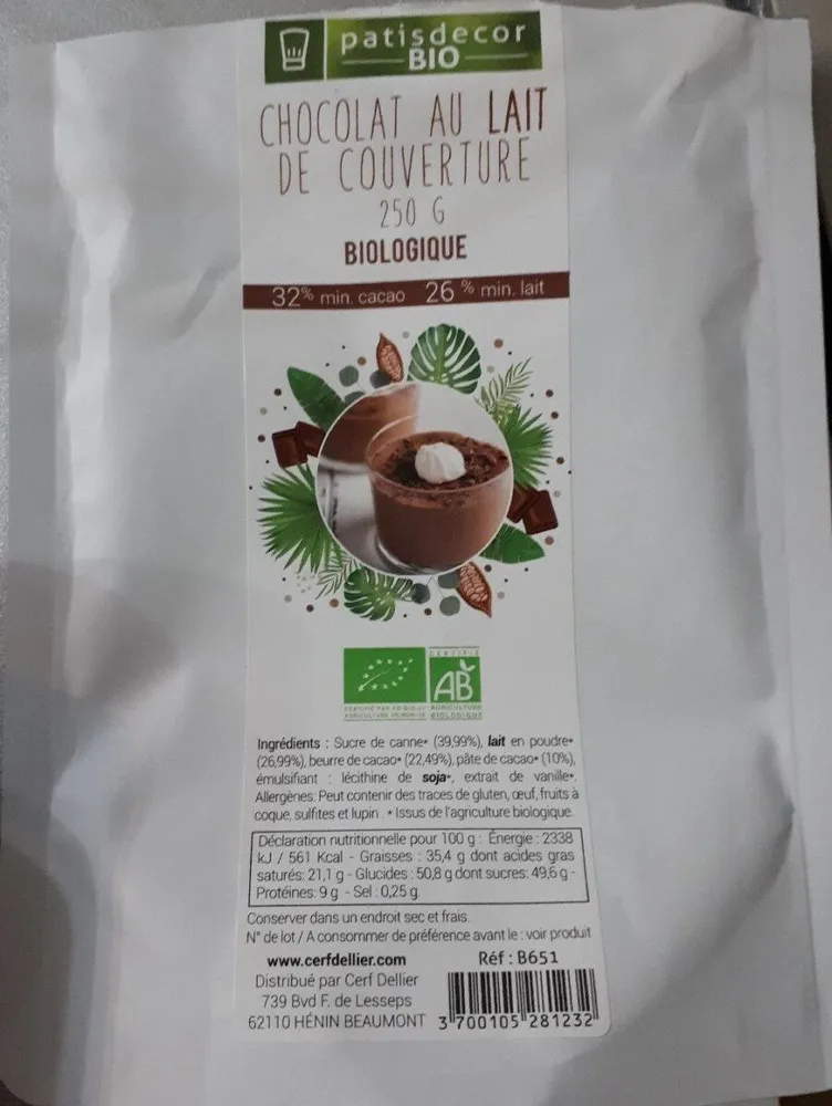 Chocolat au lait de couverture
