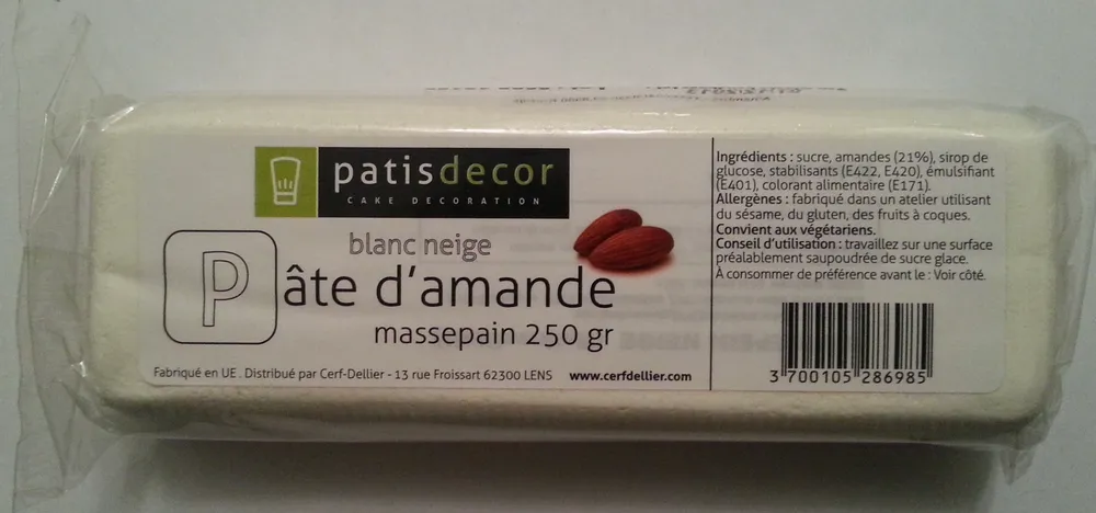 Pâtes d'amande blanc neige
