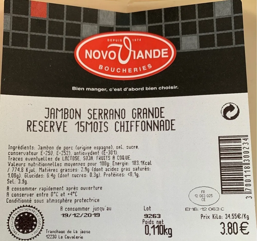 Jambon serrano grande reserve 15 mois