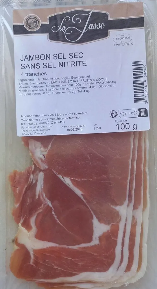 Jambon sec sans nitrite