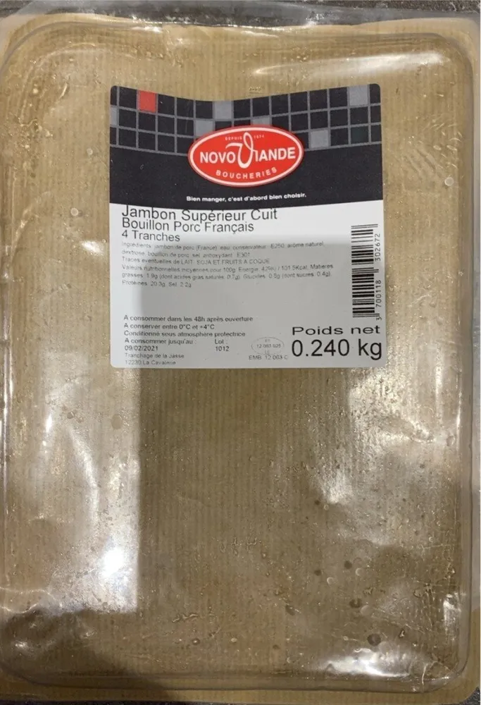 Jambon superieur cuit bouillon porc francais