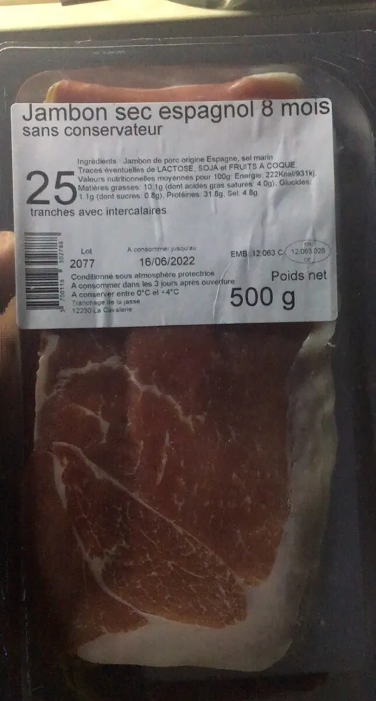 Jambon sec espagnol 8 mois