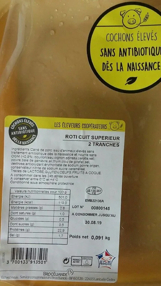 Rôti cuit supérieur 2 tranches