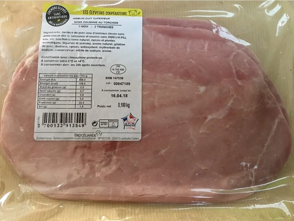 Jambon cuit superieur sans couenne au torchon