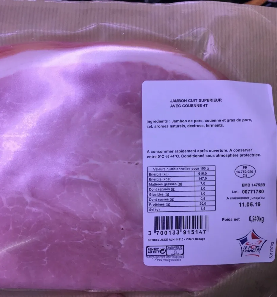 Jambon cuit superieur avec couenne