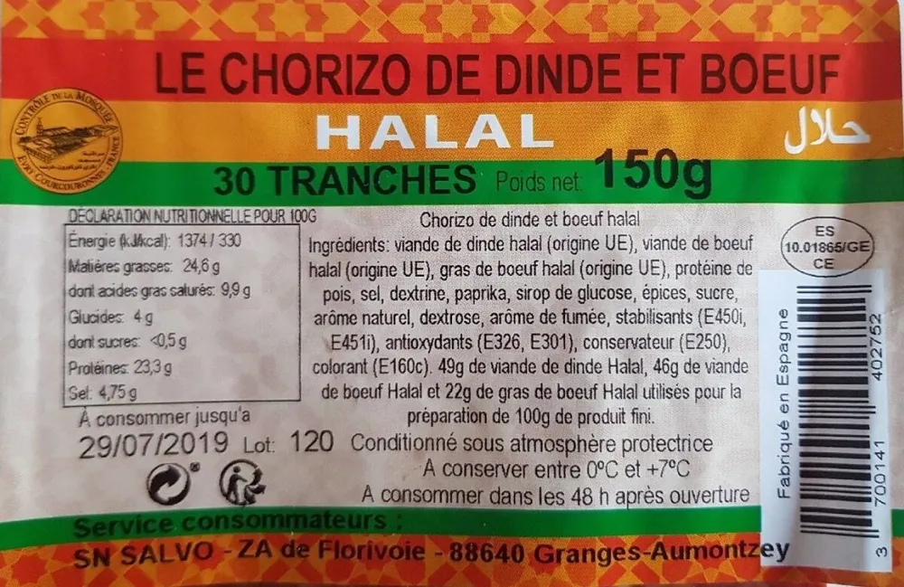 Le Chorizo de dinde et boeuf halal