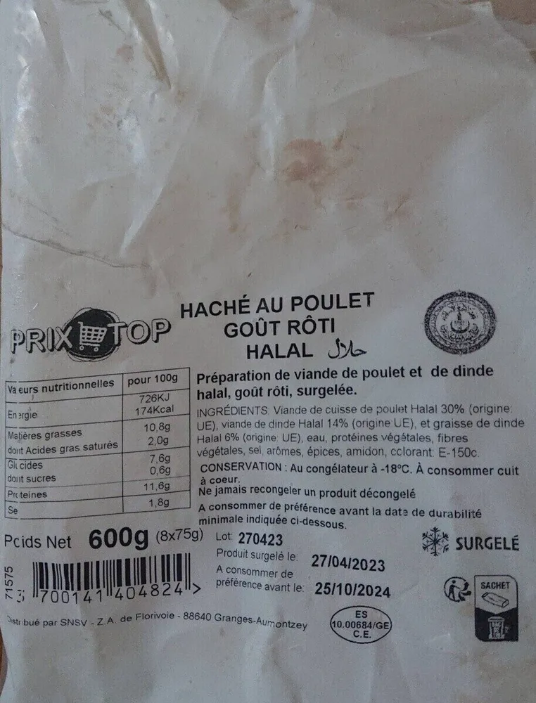 Haché au poulet rôti halal