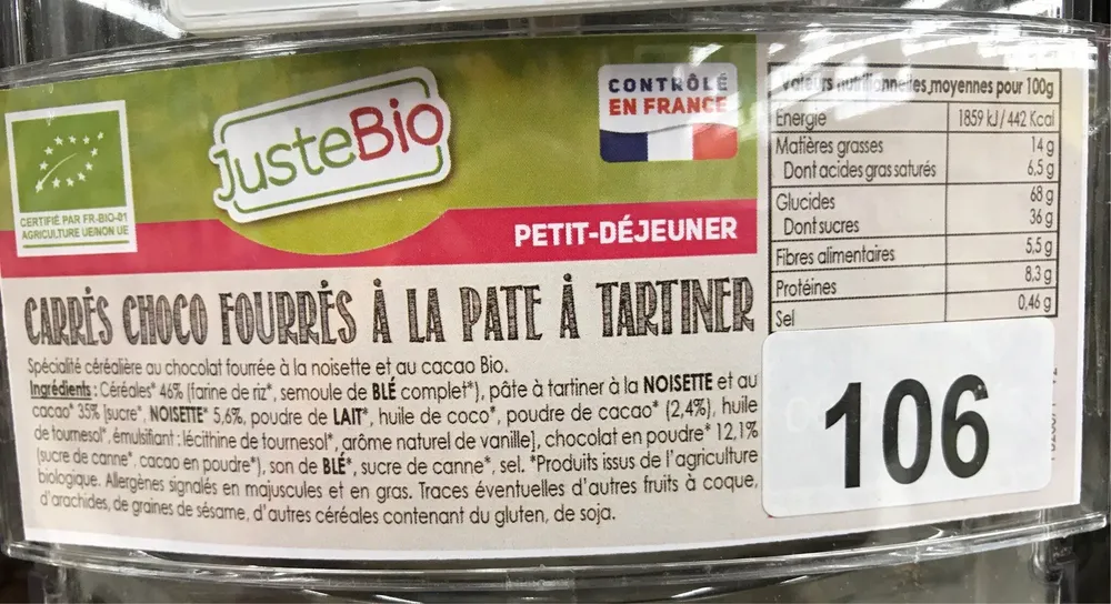 Carres choco fourres a la pate a tartiner