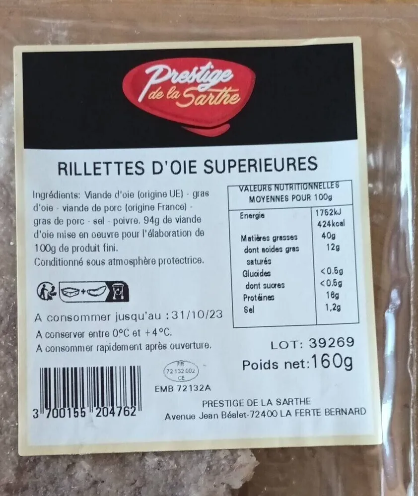 Rillettes d oie supérieur prestige de la sartje