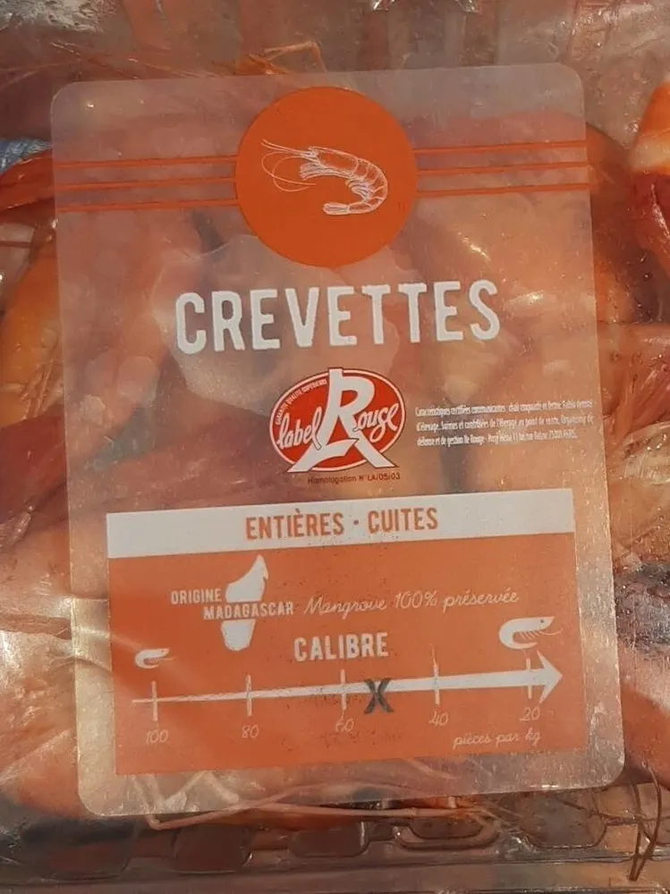 Crevettes entières cuites label rouge