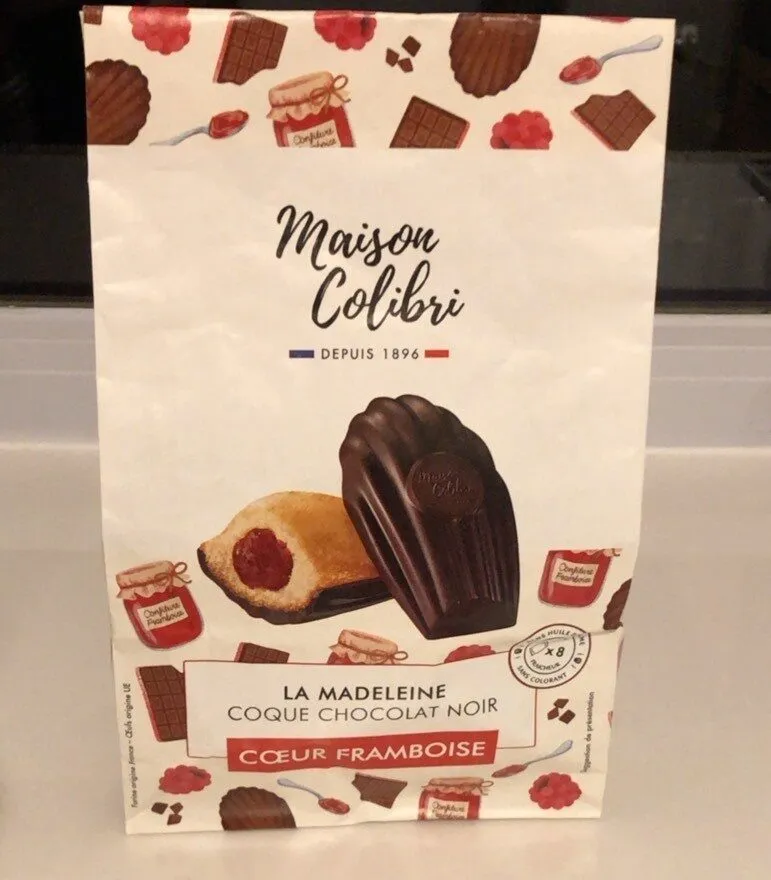 La madeleine coque chocolat noir coeur framboise