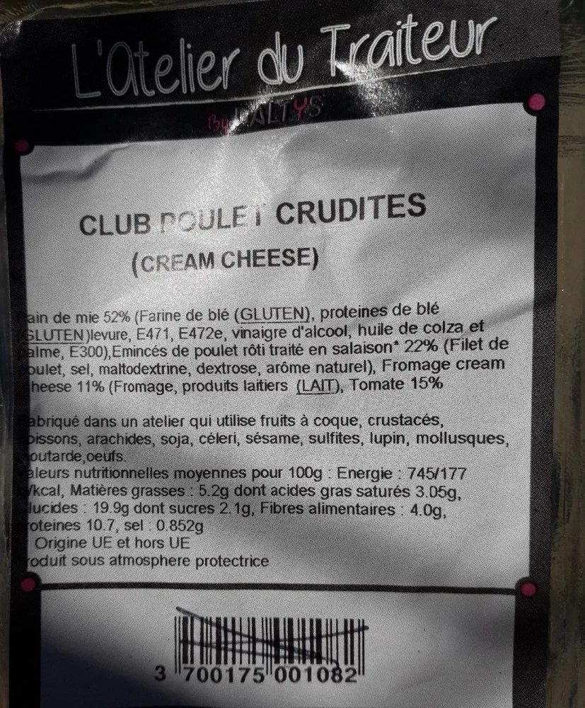 Club poulet crudités