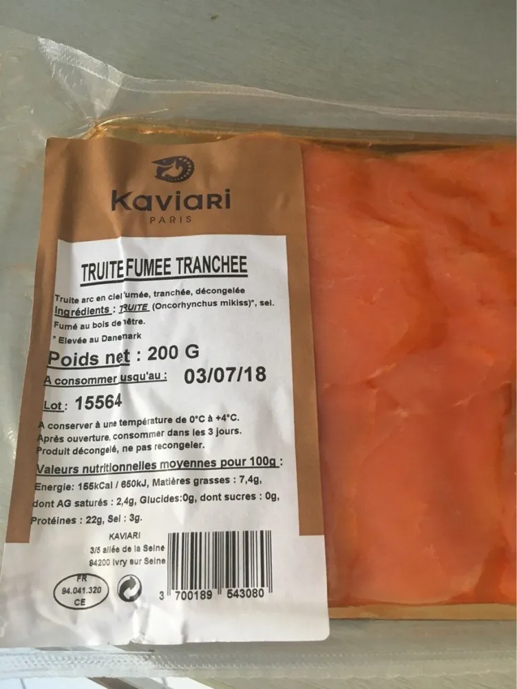 Truite fumee tranchee