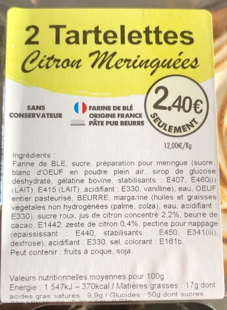 2 Tartelettes Citron Meringuées