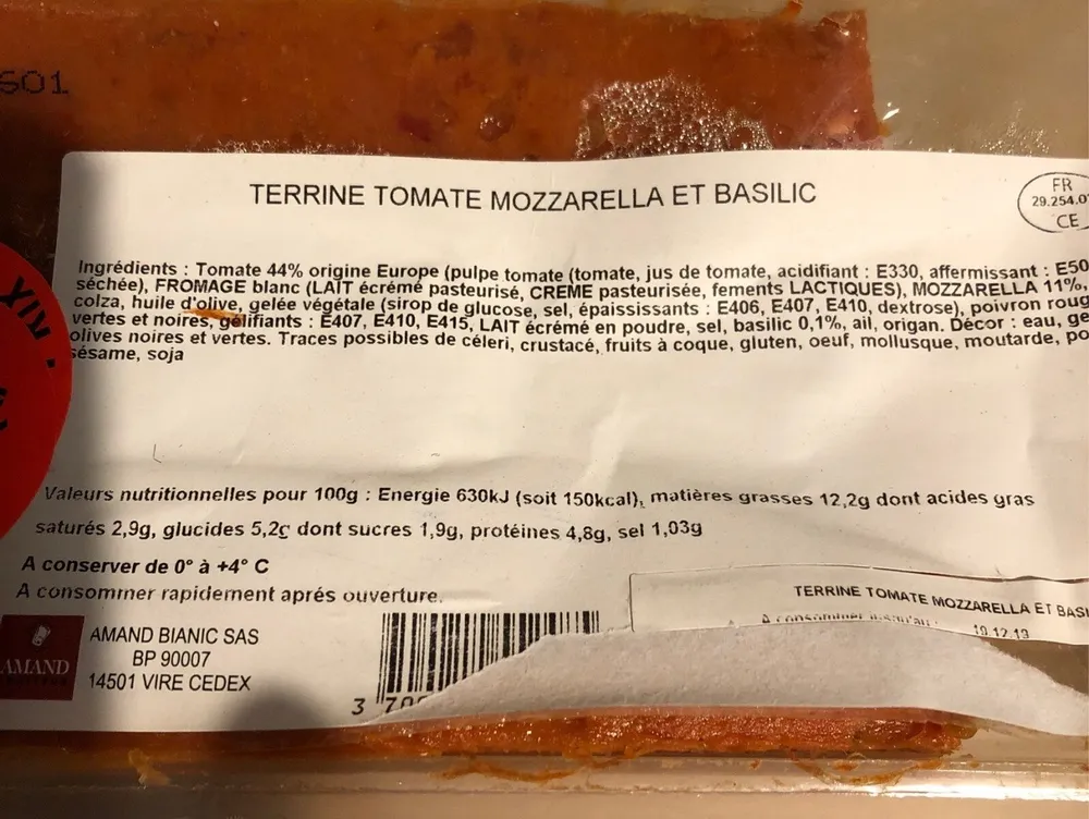 Terrine de timate mozzarella et basilic