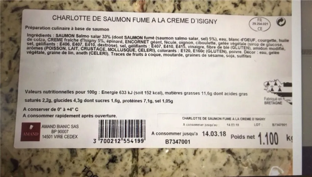 Charlotte De Saumon Fumé à La Crème D'isigny 1.100 KG