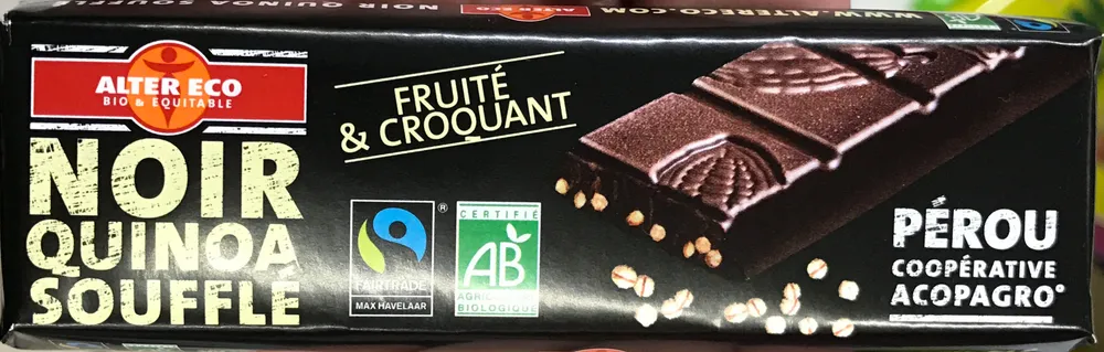 Chocolat noir au quinoa et riz soufflés