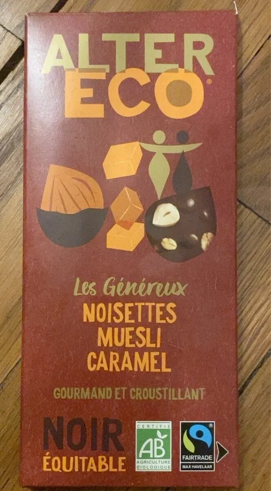 Chocolat noir Noisettes muesli caramel