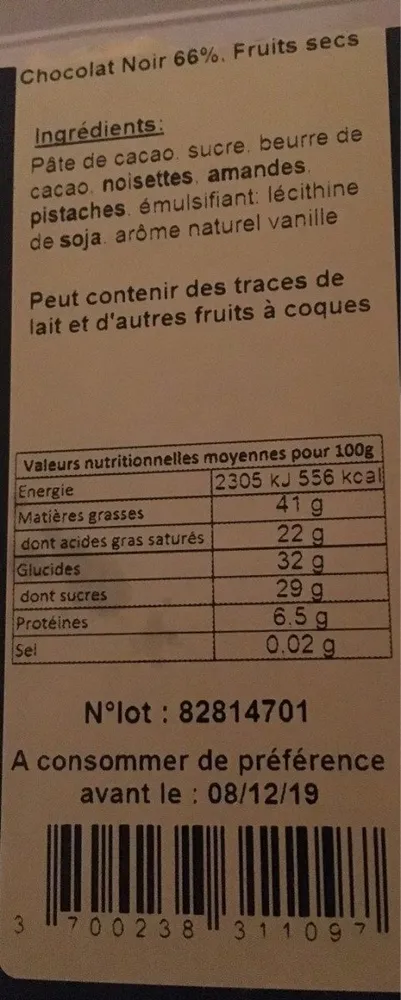 Chocolat noir mendiants
