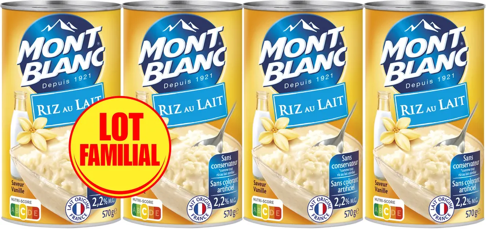 MONT BLANC Crème dessert Boîte Riz au lait 4x570g Lot Familial