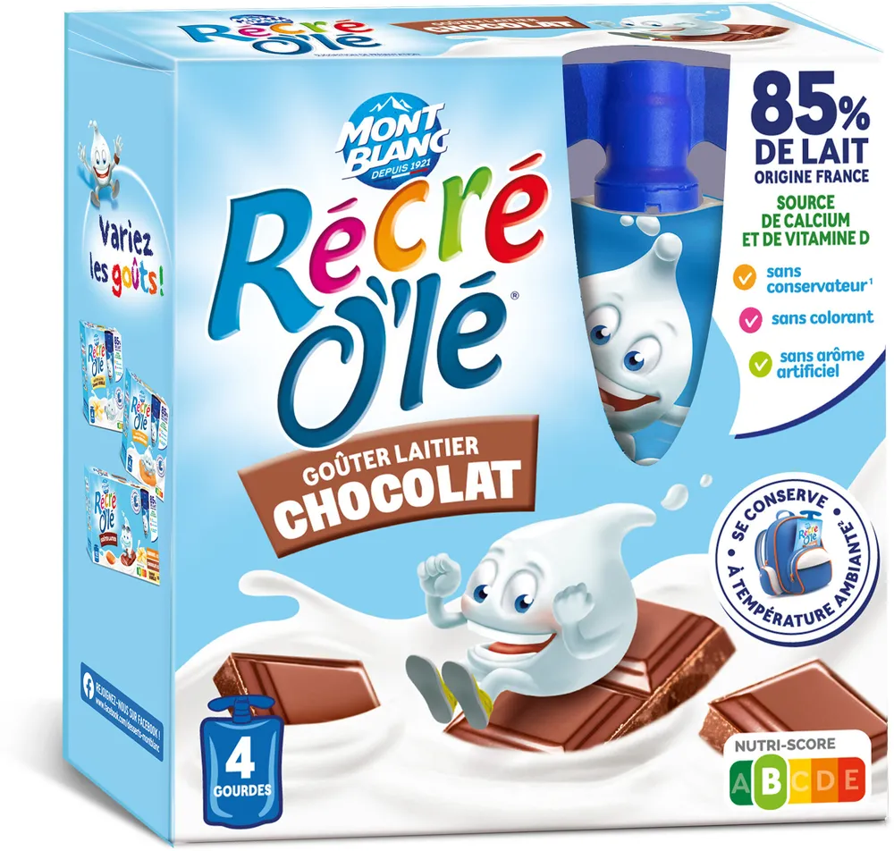 RÉCRÉ O'LÉ Goûter laitier Gourdes Chocolat 4x85g