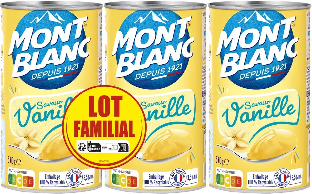 MONT BLANC Crème dessert Boîte Saveur Vanille 3x570g Lot Familial