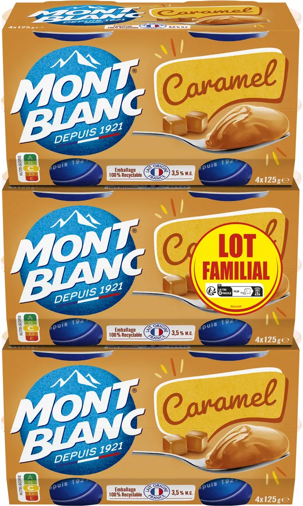 MONT BLANC Crème dessert Coupelles Caramel 3x4x125g Lot Familial