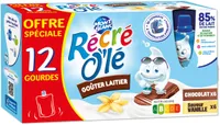 RÉCRÉ O'LÉ Goûter laitier Gourdes Chocolat, Saveur Vanille 12x85g