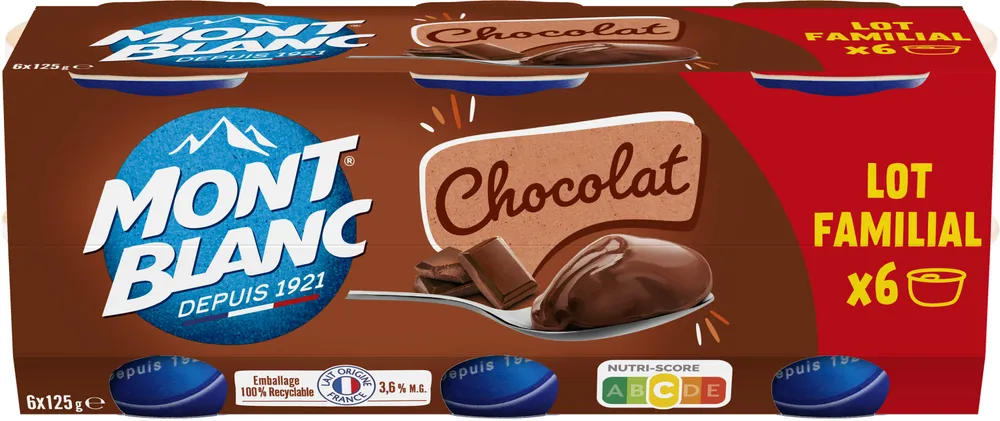 MONT BLANC Crème dessert Coupelles Chocolat 6x125g Format Familial