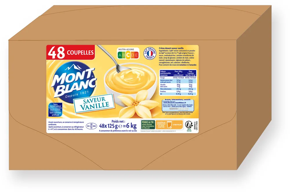 MONT BLANC Crème dessert Coupelles Saveur Vanille 48x125g