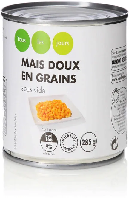 Maïs doux en grains sous vide