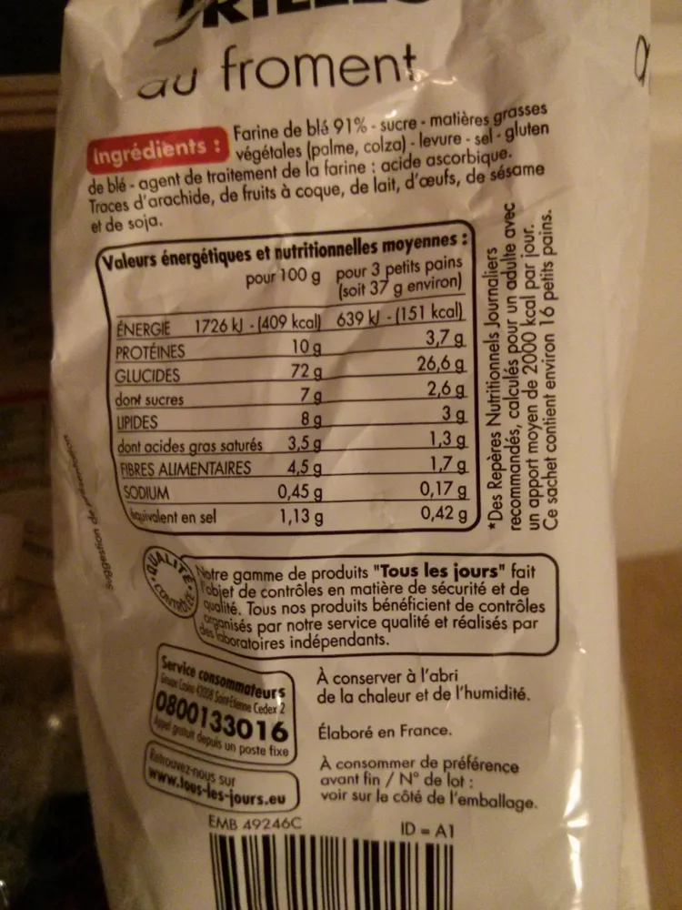 Petits pains grillés au froment