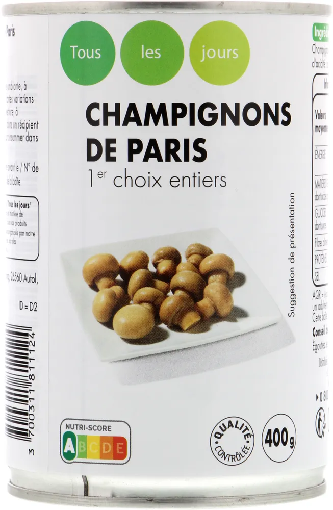 Champignons de Paris ENTIERS 1er CHOIX