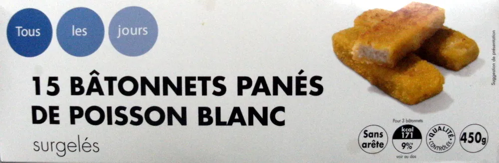 15 bâtonnets panés de poisson surgelés