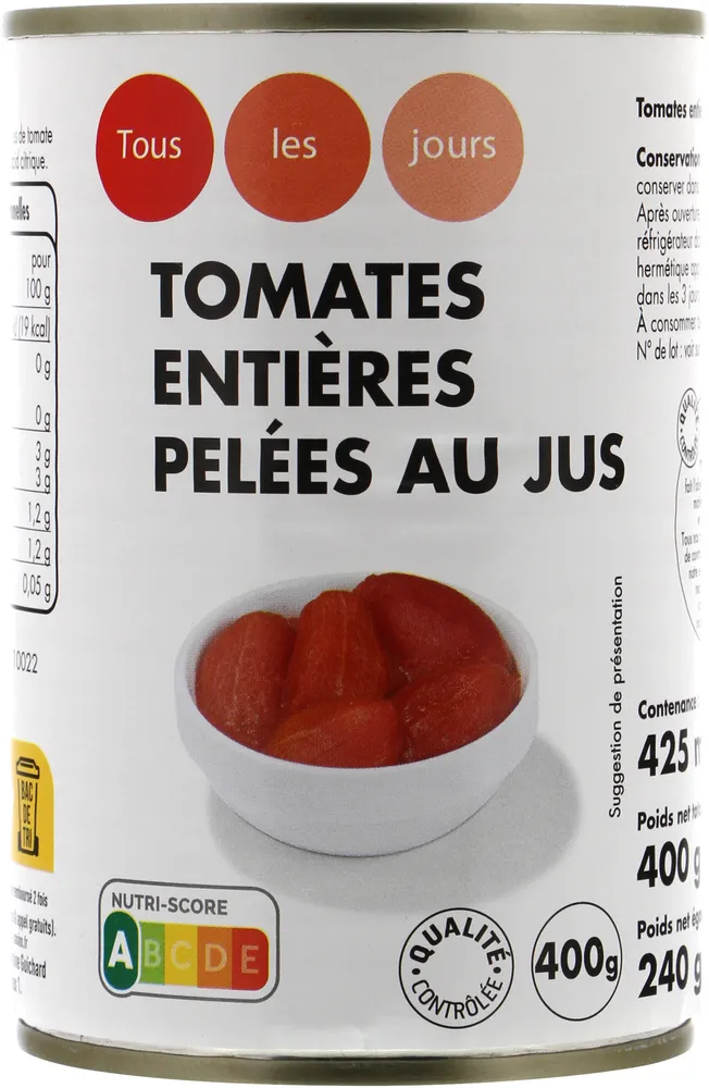 Tomates entieres pelées au jus