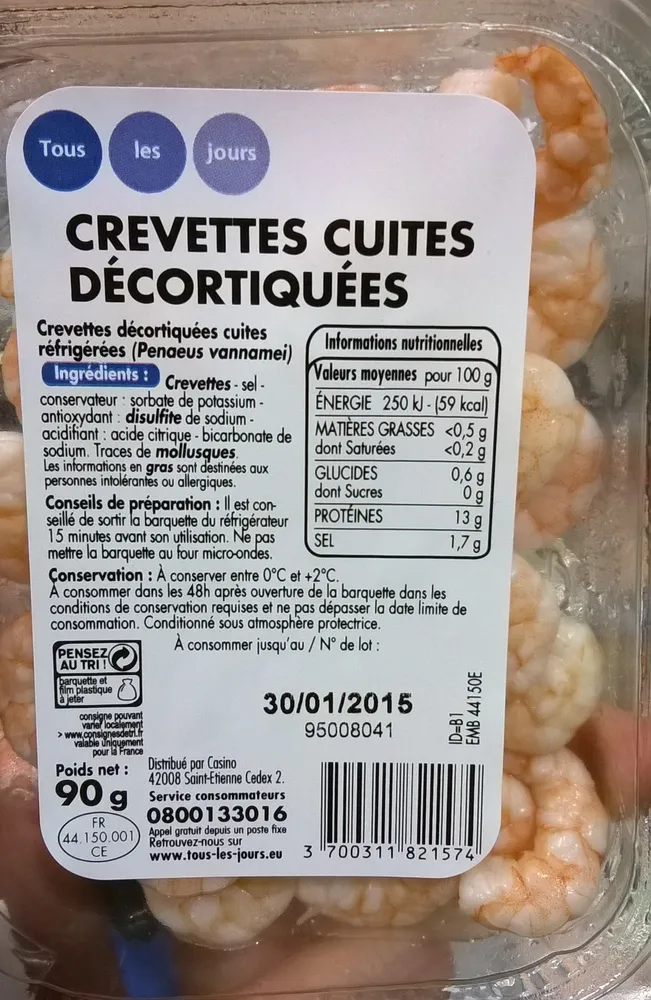 Crevettes cuites décortiquées
