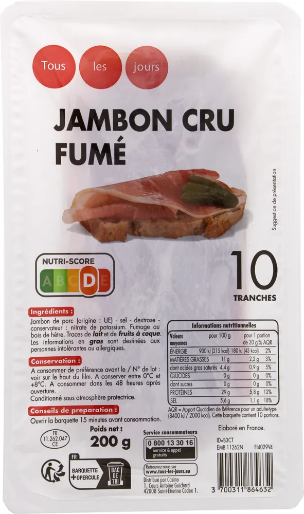 Jambon cru fume 10 tranches