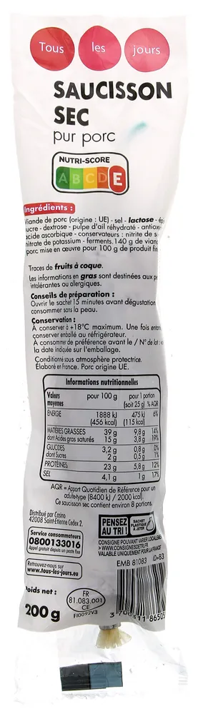 Saucisson sec pur porc