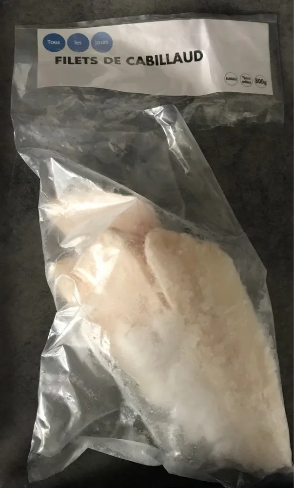Filets de cabillaud (gadus macrocephalus) surgelés sachet