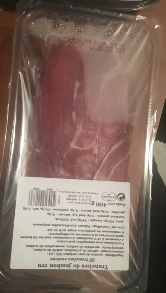 Tranches de jambon crue
