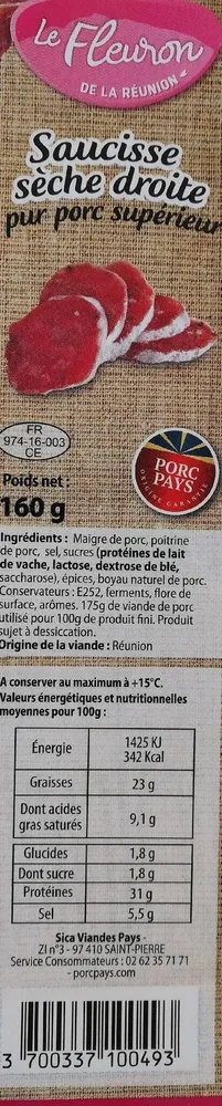Saucisse sèche droite