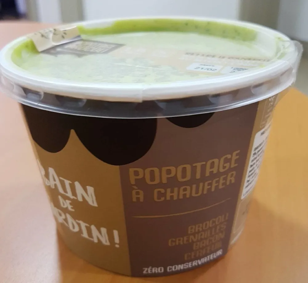 Potage brocoli grenaille bacon cerfeuil