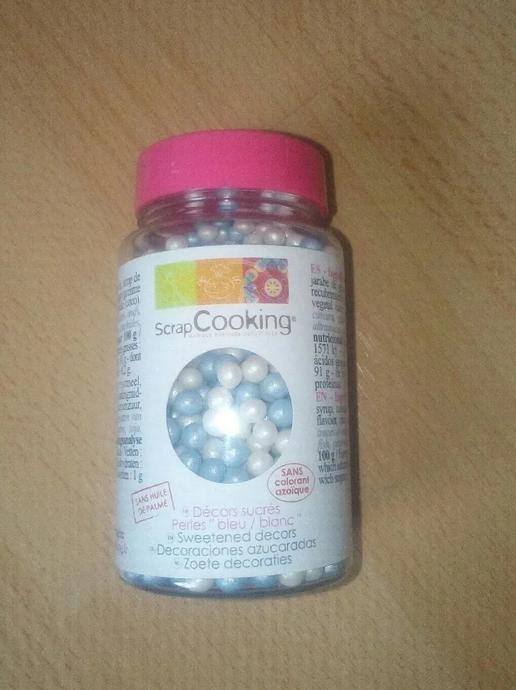 Décors Sucrés Perles Blanc / Bleue 55 g - Scrapcooking