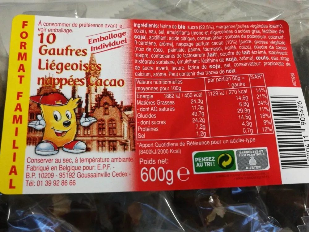 10 gaufres liégeoises nappées cacao