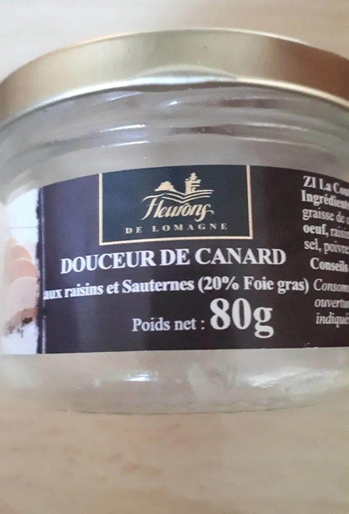 Douceur de canard au raisins et sauternes(20% foie gras)