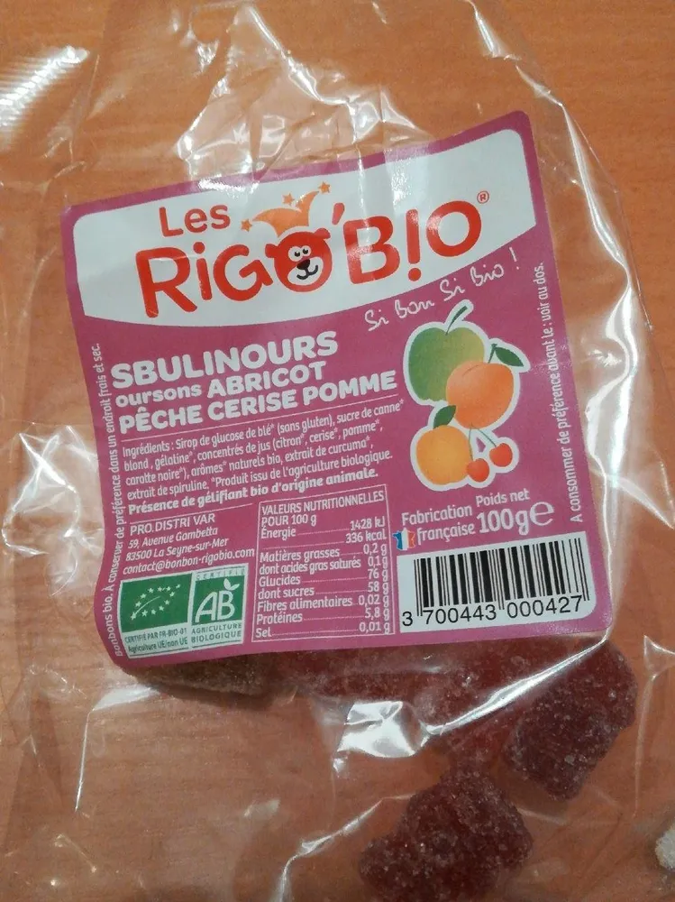 Bonbon Ourson Fruits (abricot, Pêche, Cerise, Pomme)
