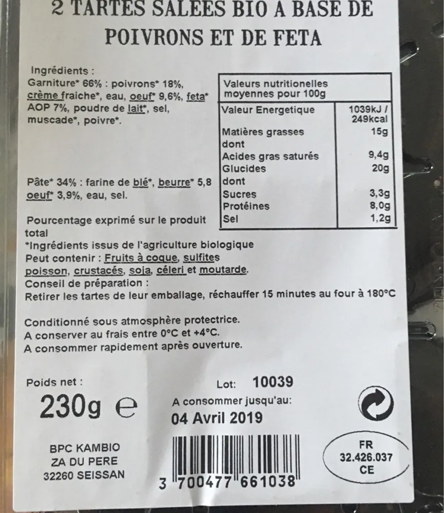 Tarte aux 3 poivrons et feta