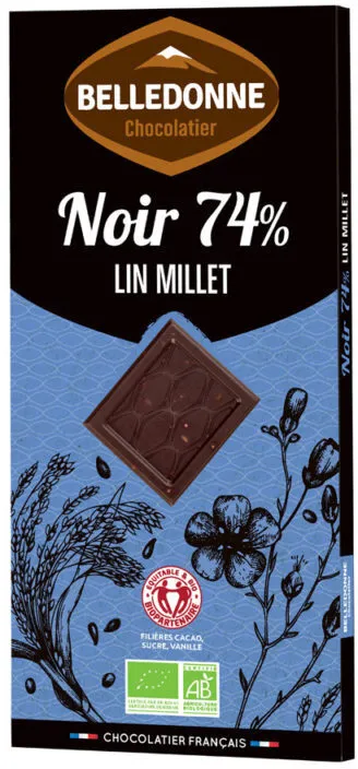 Tablette chocolat noir 74% lin millet