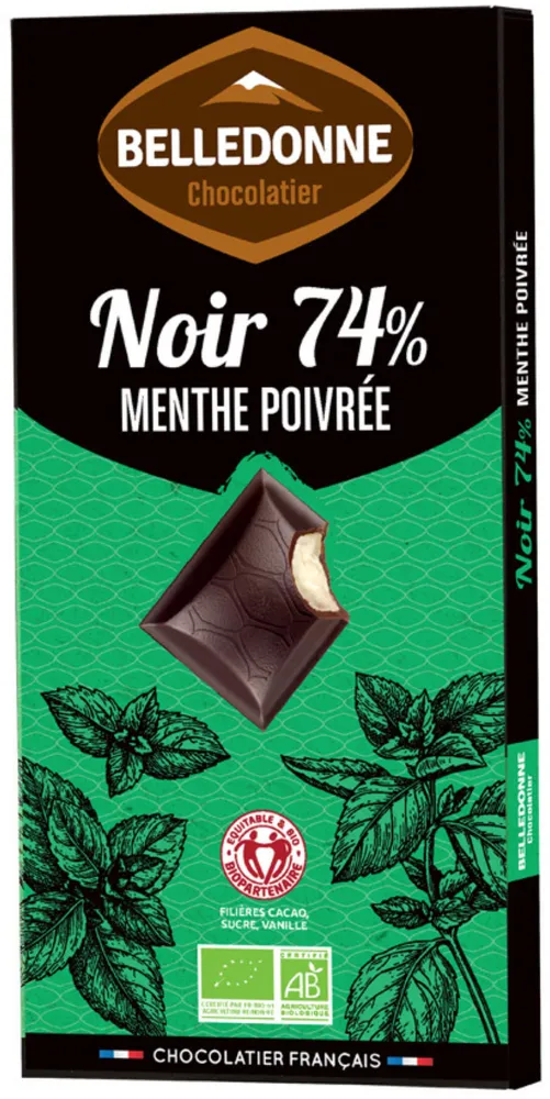 Tablette noir 74% menthe poivrée